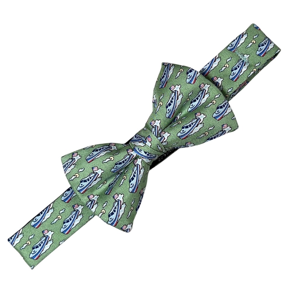 Vineyard Vines Bow Tie Mens OS Green Yacht Boat Print Silk Adjustable Nautical
